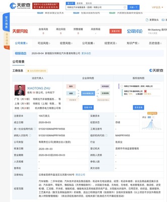 注冊(cè)資本100萬美元，特斯拉汽車銷售服務(wù)(昆明)成立，深耕汽車信息咨詢服務(wù)